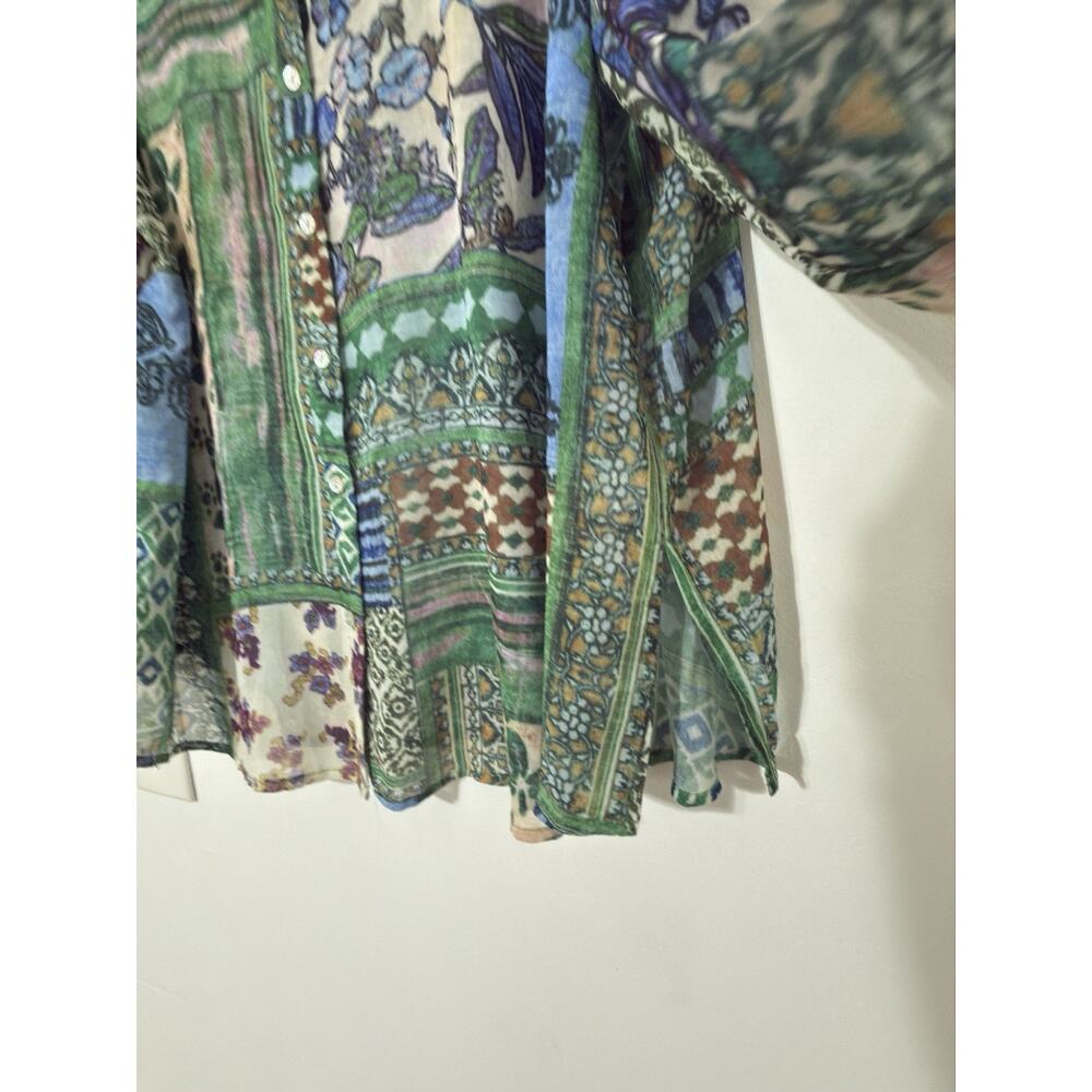 Chelsea & Theodore Boho Patchwork Arts Button Up Top Artsy Indie Peasant Size 1X - Picture 4 of 12